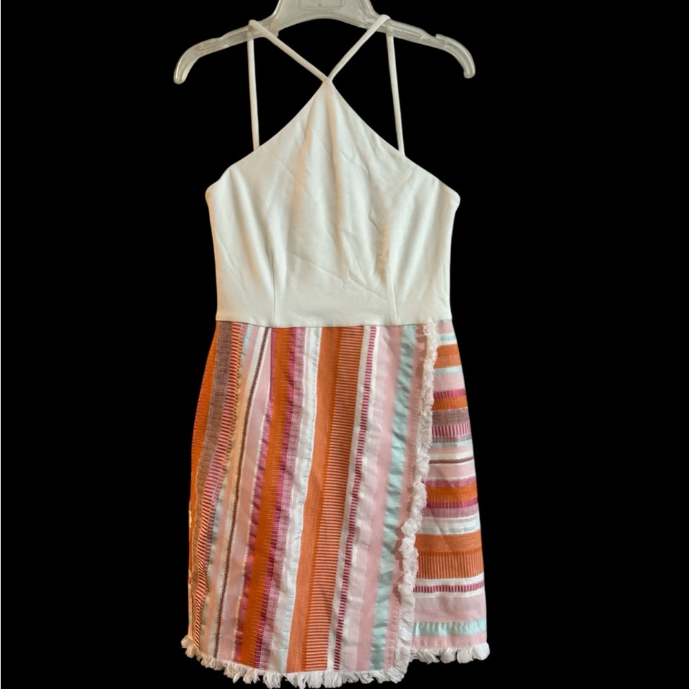 Hutch Cream / Bright Striped Contrast Fringe Dress - Size 4